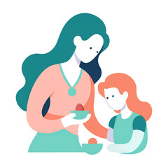 Creative Depiction of a Mother and Child Making Mothers Day PNG Illustration