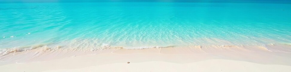 Obraz premium Crystal clear blue water lapping on white sandy beach, perfect for summer vacation, ocean, serene