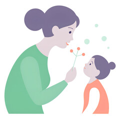 Heartfelt Illustration of a Mother and Child Making Mothers Day PNG