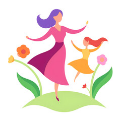 Joyful Depiction of a Mother and Child Twirling for Mothers Day PNG Illustration