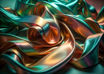flowing ribbon, iridescent pastel colors, holographic texture, smooth curves, abstract fluid art