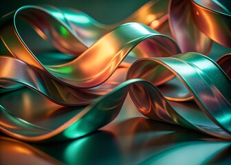 flowing ribbon, iridescent pastel colors, holographic texture, smooth curves, abstract fluid art