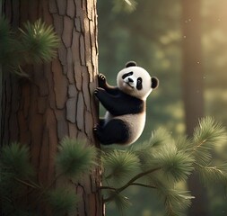 panda climbing a big tree