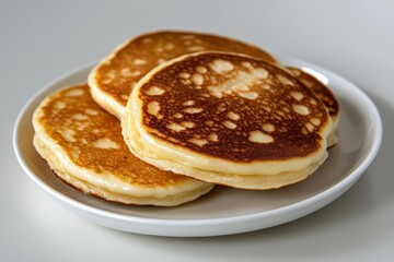 Delicious Golden Pancakes on a White Plate with a Simple Background for Food Photography