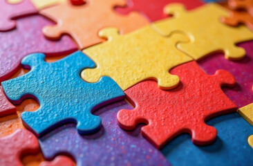 World Autism Awareness Day. Second of April. Background, wallpaper, banner. Abstract background with scattered pieces of a bright puzzle.