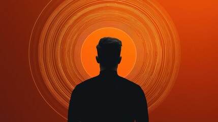 A silhouetted figure stands against a vibrant orange background, evoking themes of introspection and enlightenment.