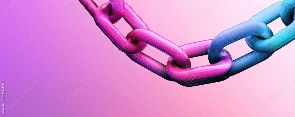 Poster a vibrant, stylized image of a chain with pink and blue links against a gradient background.