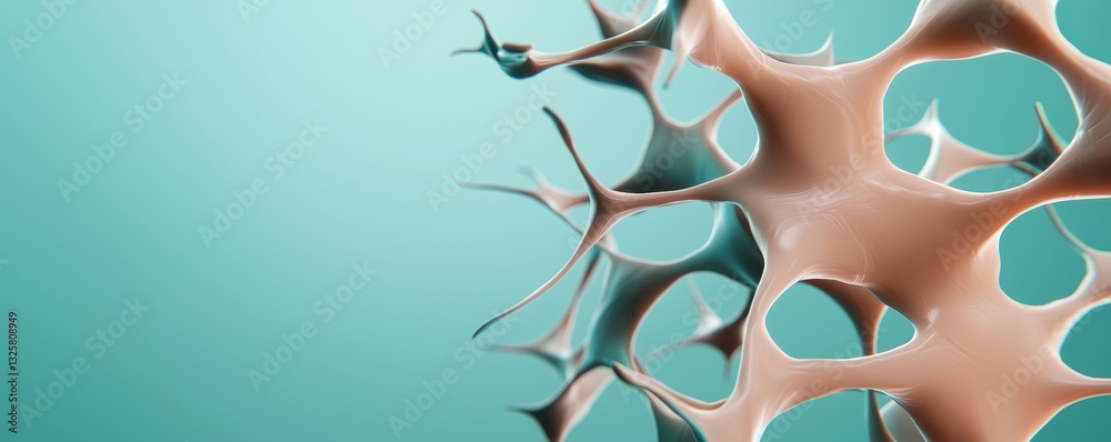 Poster An abstract representation of cellular structures in soft hues, showcasing organic forms against a calm teal background.