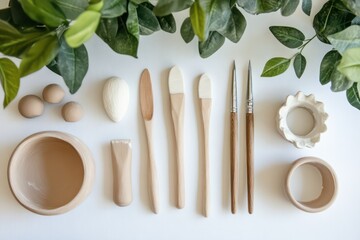 An air-dry clay set with tools for shaping and carving.