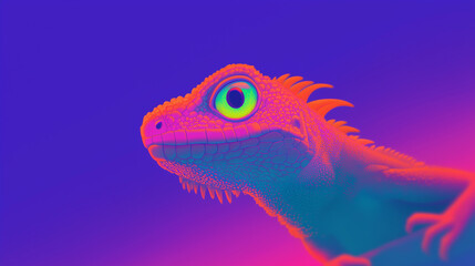 Obraz premium Neon Iguana in a Vibrant Surreal Landscape 