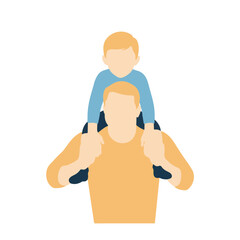 Father carrying child on shoulders, simple geometric illustration