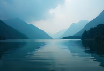 Generative AI Serenity: Misty Mountain Lake Escape