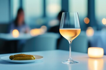 Naklejka premium Elegant glass of wine paired with pickled delicacies, highlighti