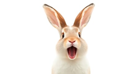 Obraz premium Cute Rabbit Open Mouth Expressing Surprise And Curiosity Isolate White Background