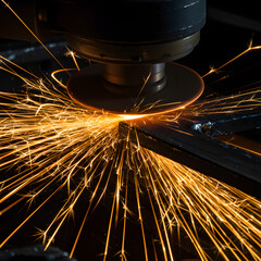 The sparks seen in the image are generated from cutting steel with high-speed tools, such as a plasma cutter or an angle grinder. The intense heat from the cutting process causes the metal to melt