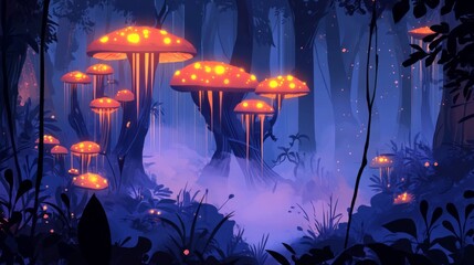 Glowing Mushrooms in a Dark Fantasy Forest