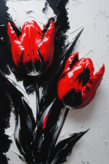 red and black ink tulips