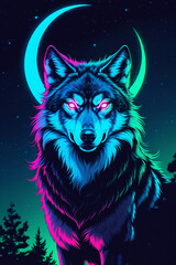 wolf and moon