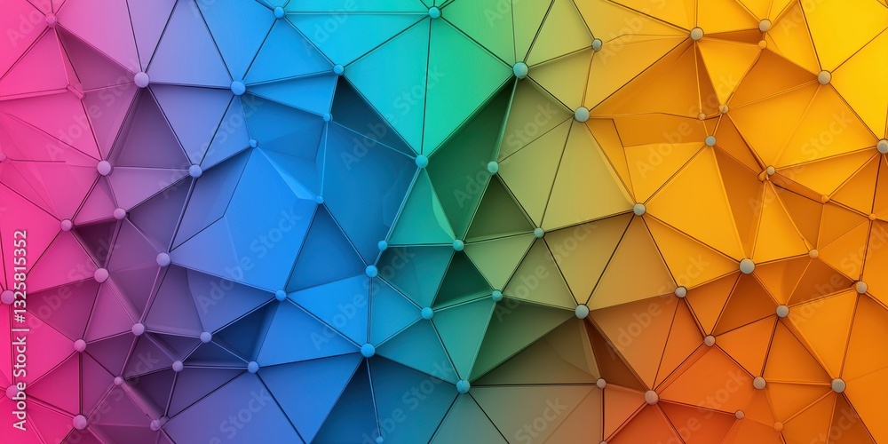 Poster A vibrant, abstract design featuring a gradient of colors arranged in a geometric pattern of triangles.