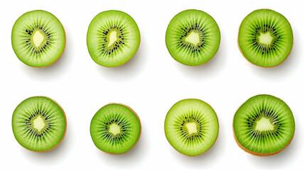 Fototapeta premium Fresh Kiwi Fruit Slices Arranged in a Symmetrical Pattern