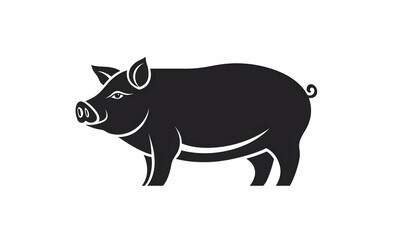 Fototapeta premium Black Silhouette of a Stylized Pig on a White Background
