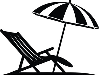 Beach chair and umbrella silhouette vector, Beach umbrella and chair icon vector illustration