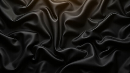 Luxurious black satin fabric with elegant folds and smooth texture, creating sophisticated background. interplay of light enhances its rich appearance, perfect for various design projects