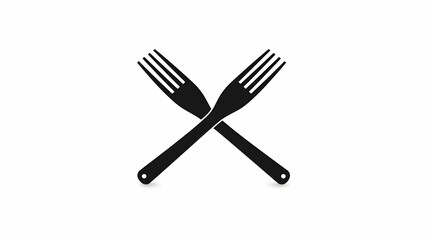 Black Forks Crossed in Minimalist Design for Culinary Usage