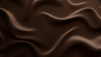 Obraz premium Smooth dark chocolate texture with flowing waves and rich tones, creating inviting and indulgent feel. Perfect for culinary and dessert themed projects