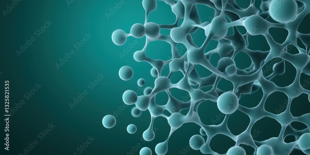 Poster A close-up view of interconnected molecular structures against a teal background, showcasing the complexity of scientific phenomena.