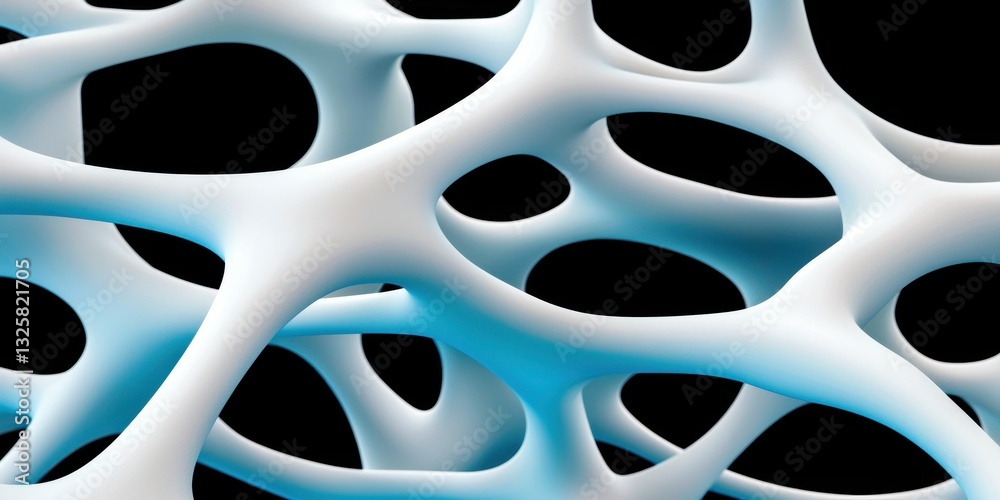 Poster Abstract blue and white network resembling cellular structure, showcasing intricate patterns against a dark background.