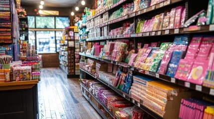 Colorful Aisle of Stationery and Craft Supplies in a Store
