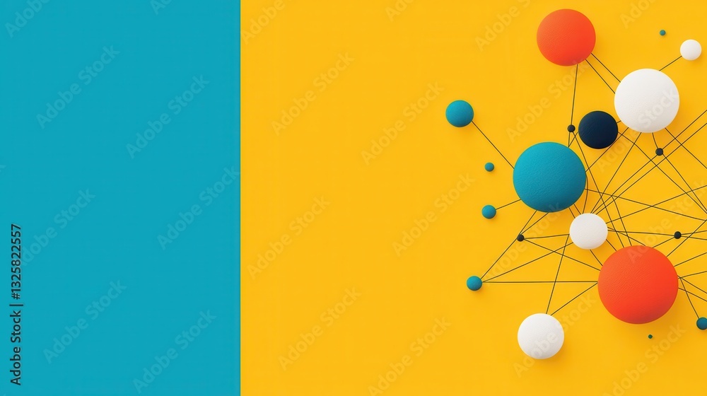 Poster a vibrant abstract design featuring colorful circles interconnected by lines against a bright yellow