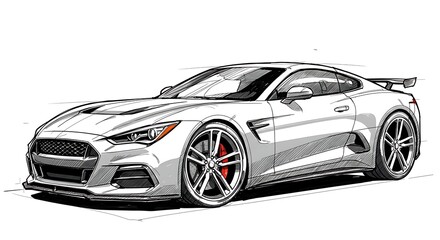 A hand-drawn sketch-style sports car design, displayed on a white background