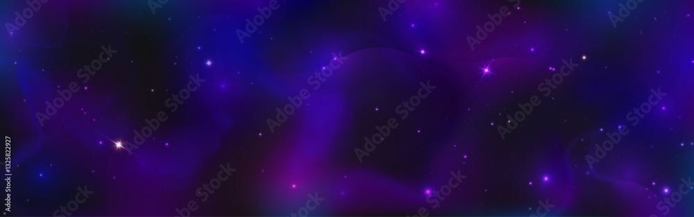 Wall mural deep purple outer space background with bright starry sparkles scattered across cosmic nebula clouds