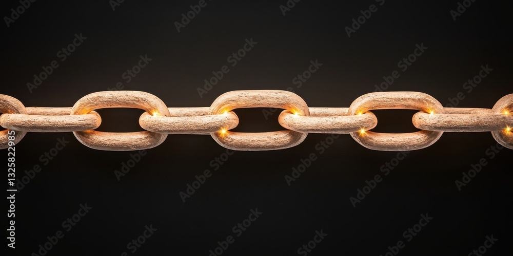 Poster a close-up view of a metal chain against a dark background, highlighting its links and texture.