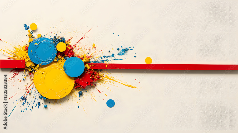 Poster a vibrant abstract artwork featuring colorful circles and splashes against a textured background, sh