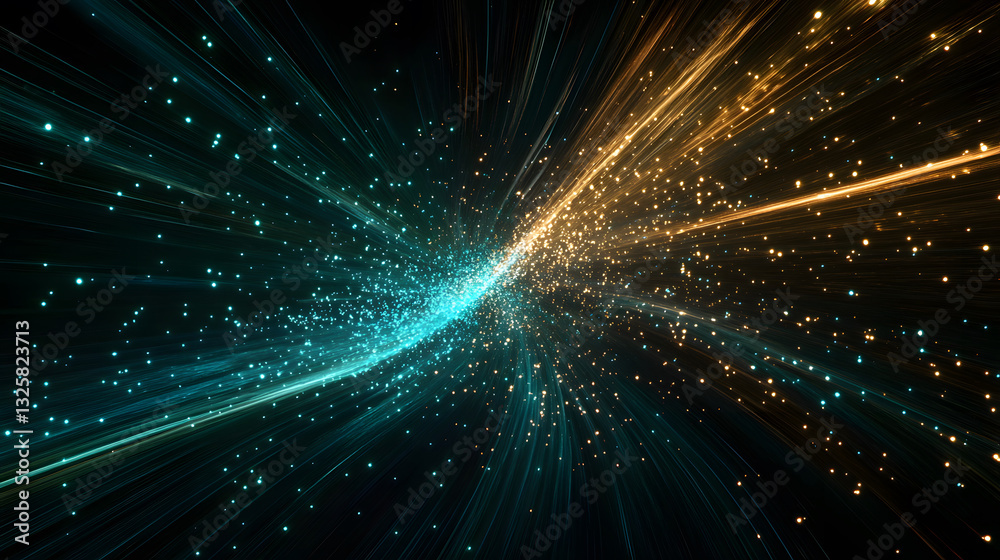 Aufkleber A mesmerizing abstract image of vibrant rays and glowing particles, creating a dynamic flow of energy in shades of blue and gold against a dark background