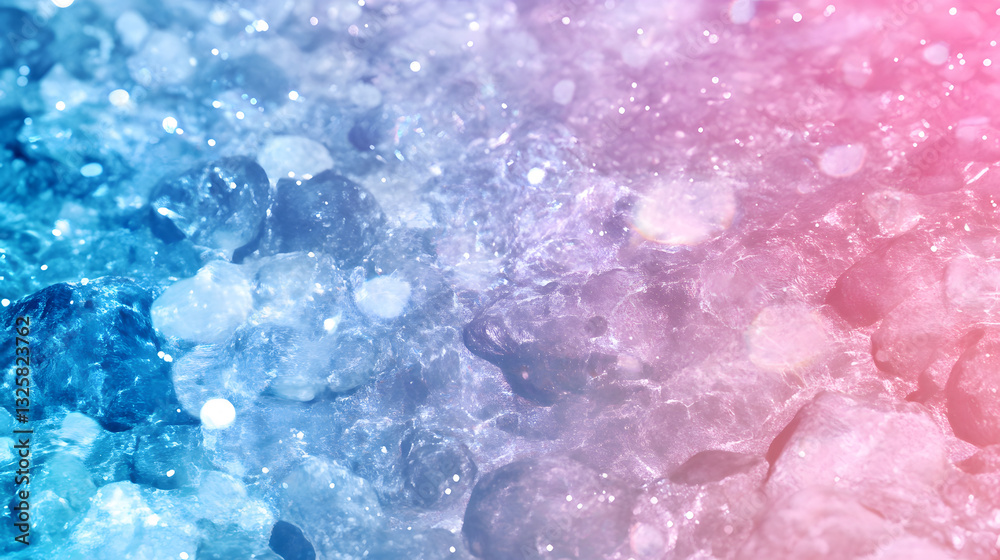Poster a vibrant abstract image featuring bubbles in shades of blue and pink, creating a dreamy and texture