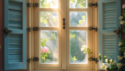 window with flowers in the morning