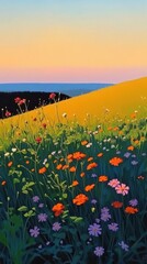 Fototapeta premium Wild flower field landscape wallpaper outdoors.