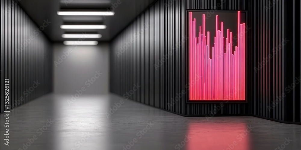 Poster a sleek corridor features a vibrant pink digital display against dark walls, creating a modern and f