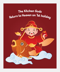 The Kitchen God riding a golden carp to heaven on Tet holiday