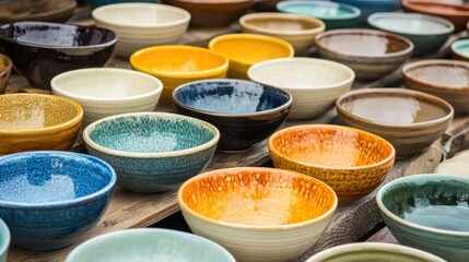 Colorful Handcrafted Bowls Displayed at Local Artisan Market Event