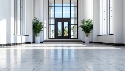Fototapeta premium Architectural visualization of a modern hospital in pure white, emphasizing form, balance, and simplicity with a welcoming entrance and wide steps