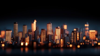 Fototapeta premium A vibrant city skyline illuminated at night, showcasing tall buildings with glowing windows against a dark backdrop.