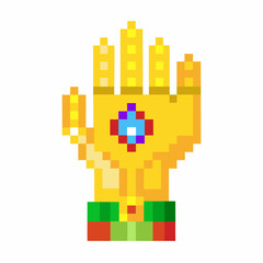 Fototapeta premium Pixel Art Retro Golden Glove with Gem and Patterned Wristband Illustration