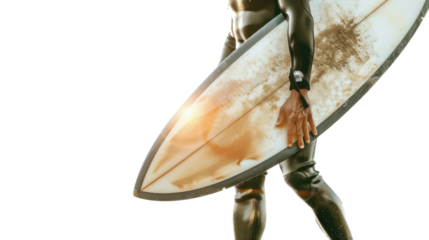 Surfer walking with surfboard on transparent background