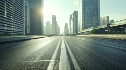 The expressway and the modern city road with skyline
