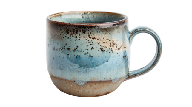 Blue ceramic mug isolated on transparent background